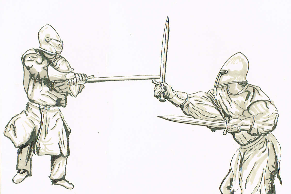 Drawing escrimador with two swords